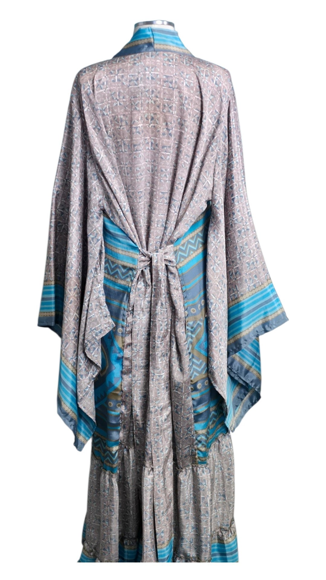 The Sky Blue Vintage Sari Silk Kimono-108