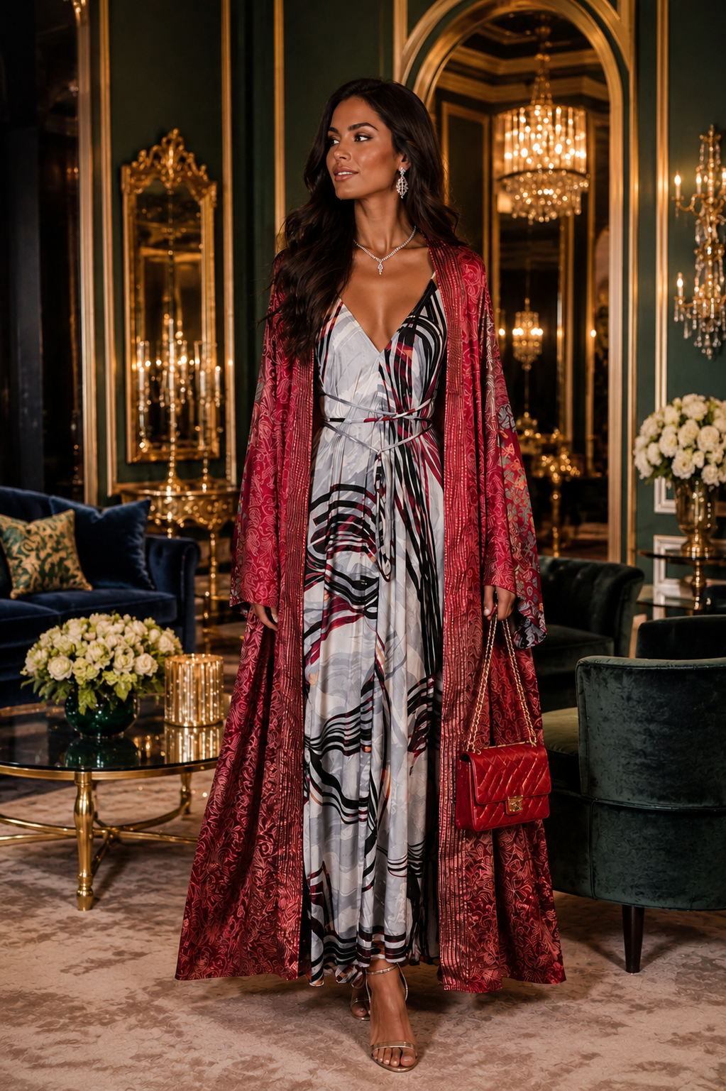 The Crimson Muse Vault Silk Tulip Arm Kimono & Point Dress Set