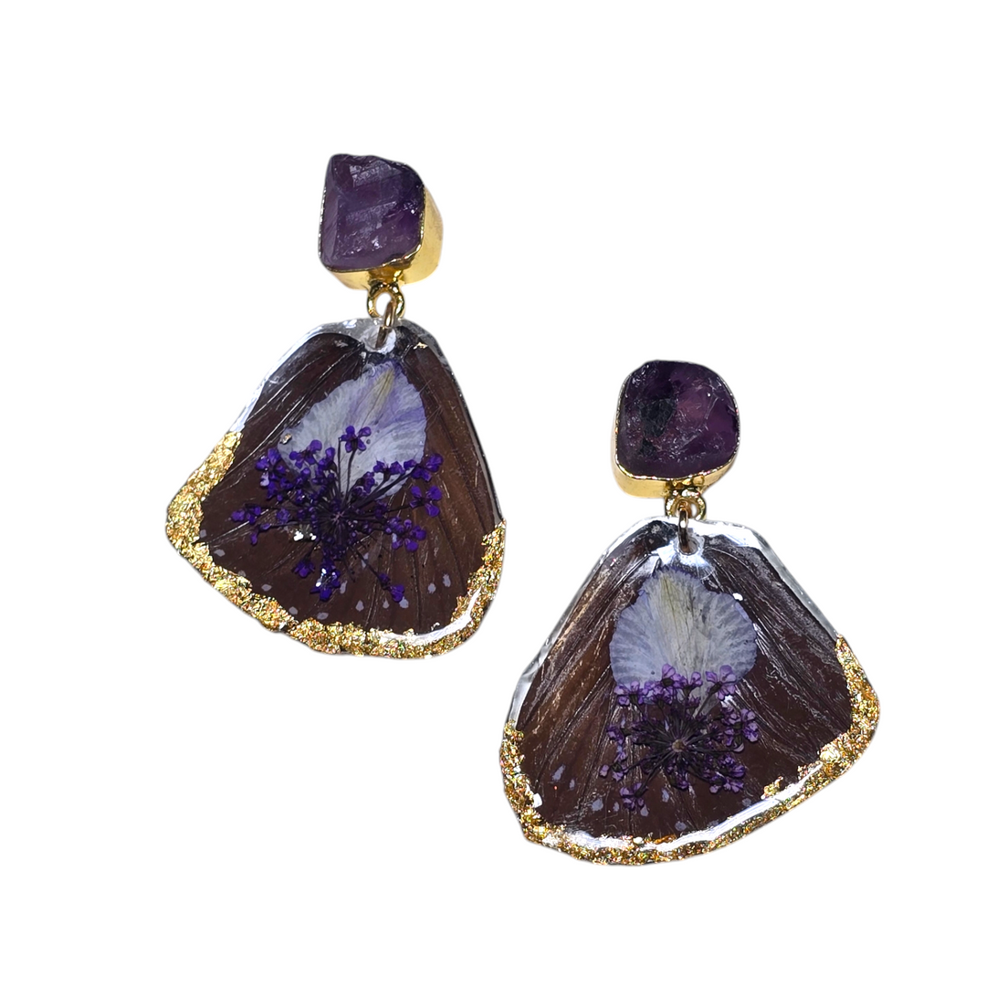 The Amethyst REAL Butterfly Post Earrings