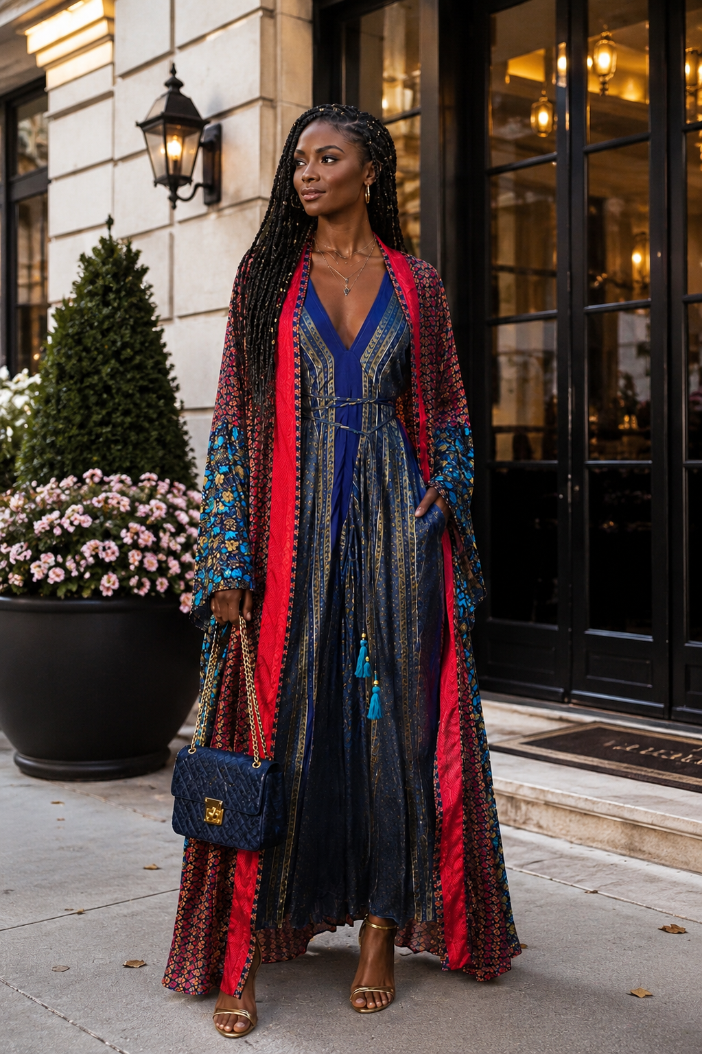 The Midnight Saffron Vault Silk Tulip Arm Kimono & Point Dress Set