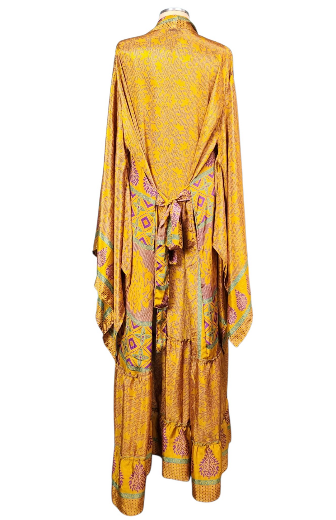 The Golden Solstice Sari Silk Kimono-132