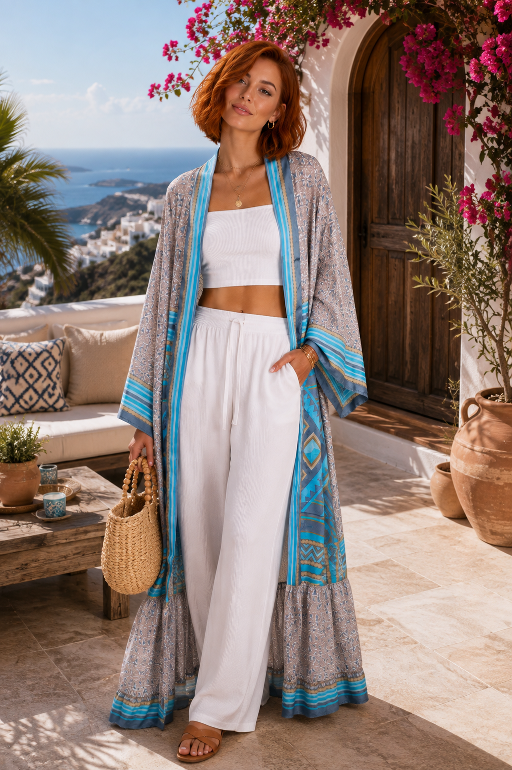 The Sky Blue Vintage Sari Silk Kimono-108