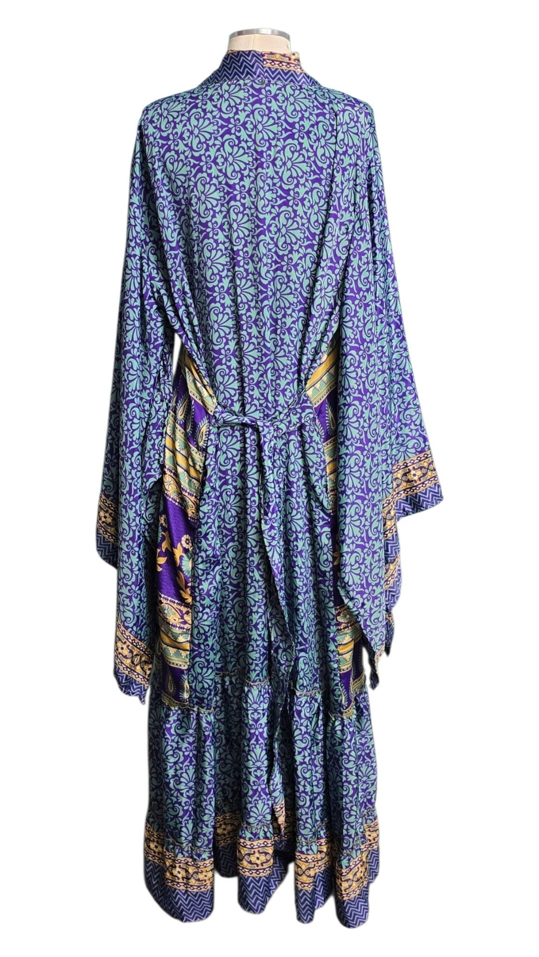 The Midnight Sapphire Vintage Sari Silk Kimono-121