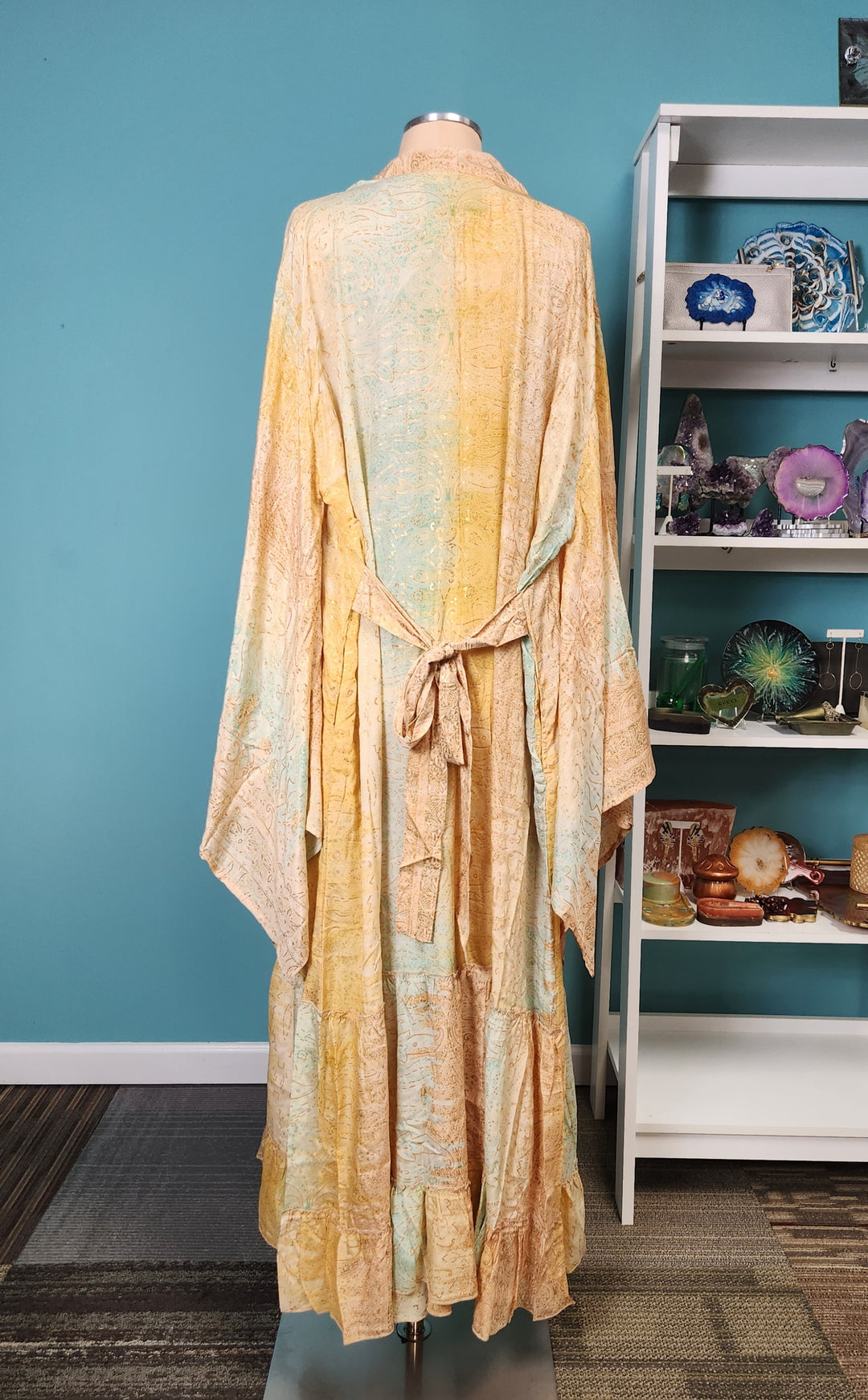 The Golden Serenity Silk Kimono & Point Dress Set - 205