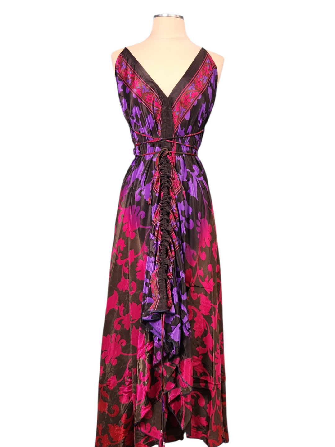 The Midnight Fuchsia Paradise Silk Vault Tulip Arm Short Kimono & Point Dress Set-216