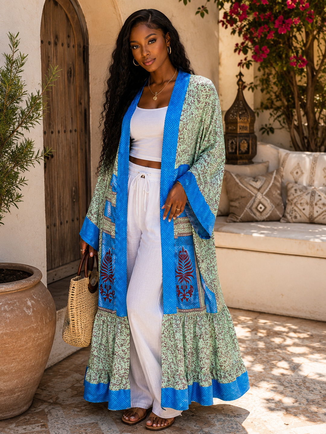 The Blue Horizon Vintage Sari Silk Kimono-119