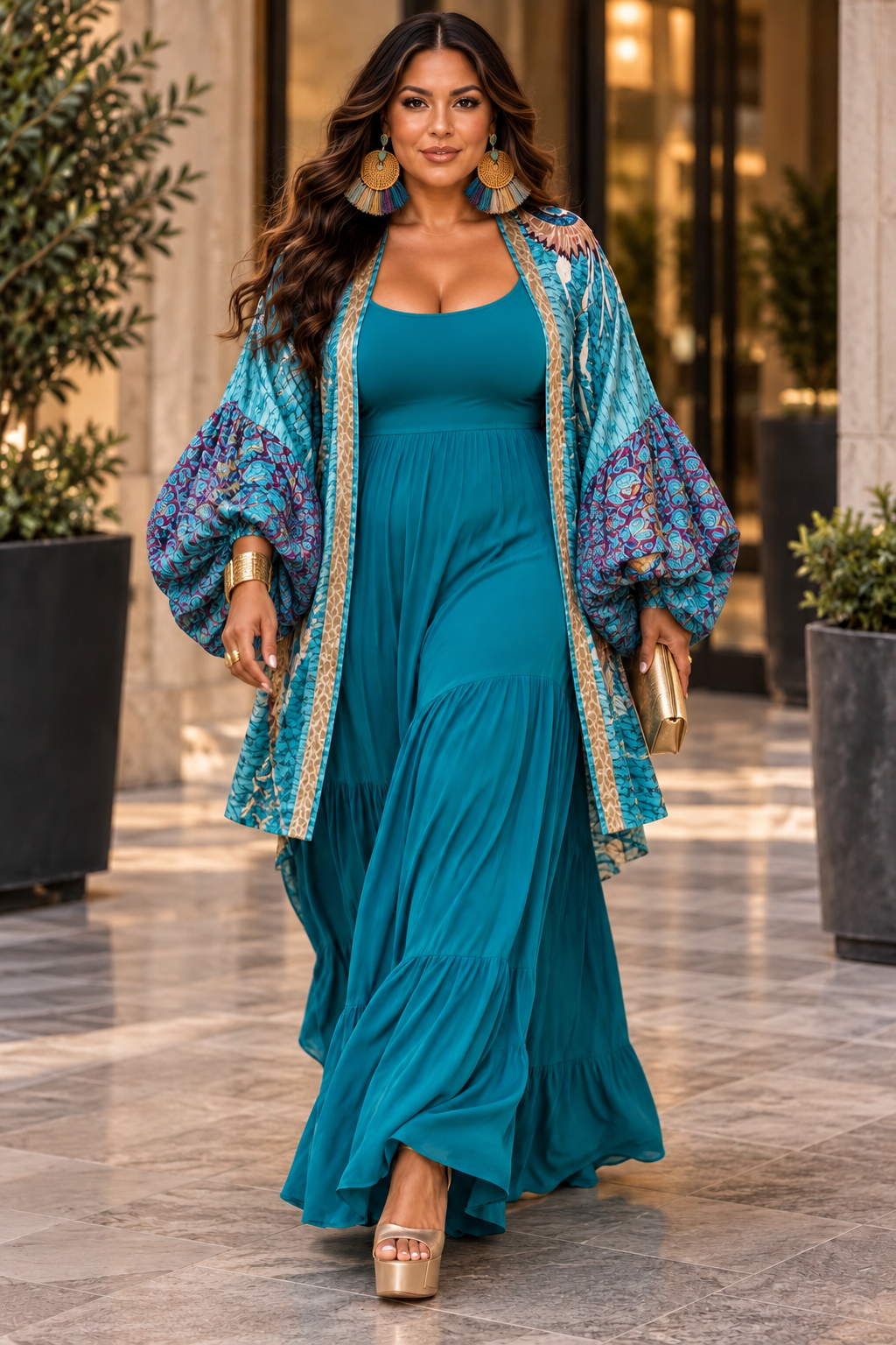 The Caribbean Muse Tulip Arm Short Silk Vault Kimono/Duster-166