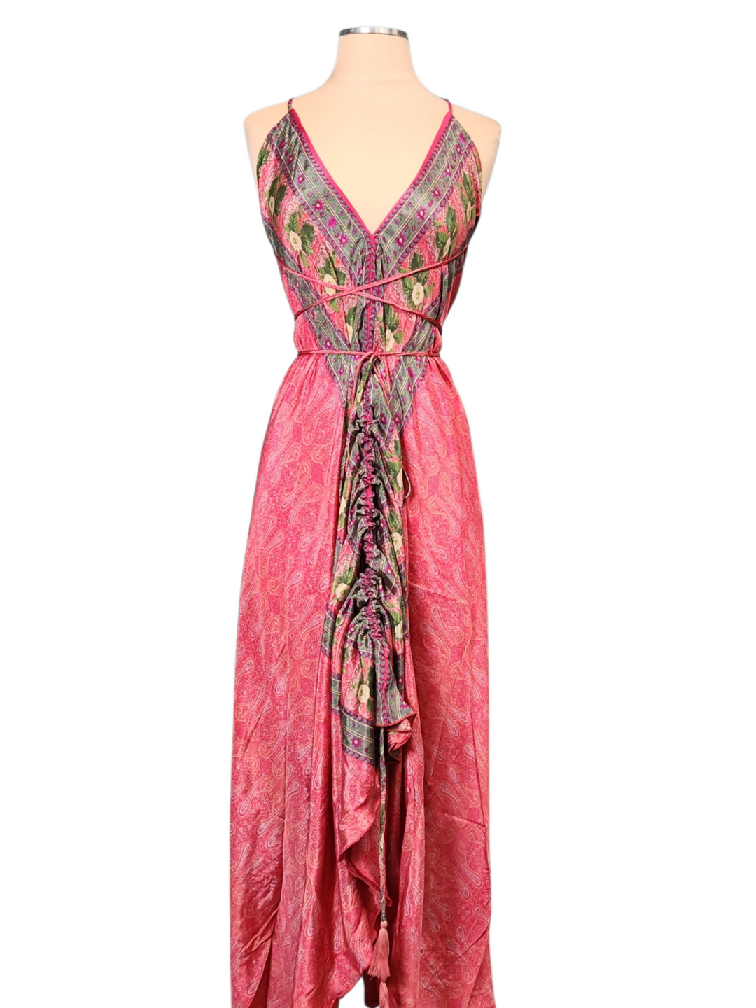 The Pink Petal Paradise Silk Vault Tulip Arm Short Kimono & Point Dress Set-215