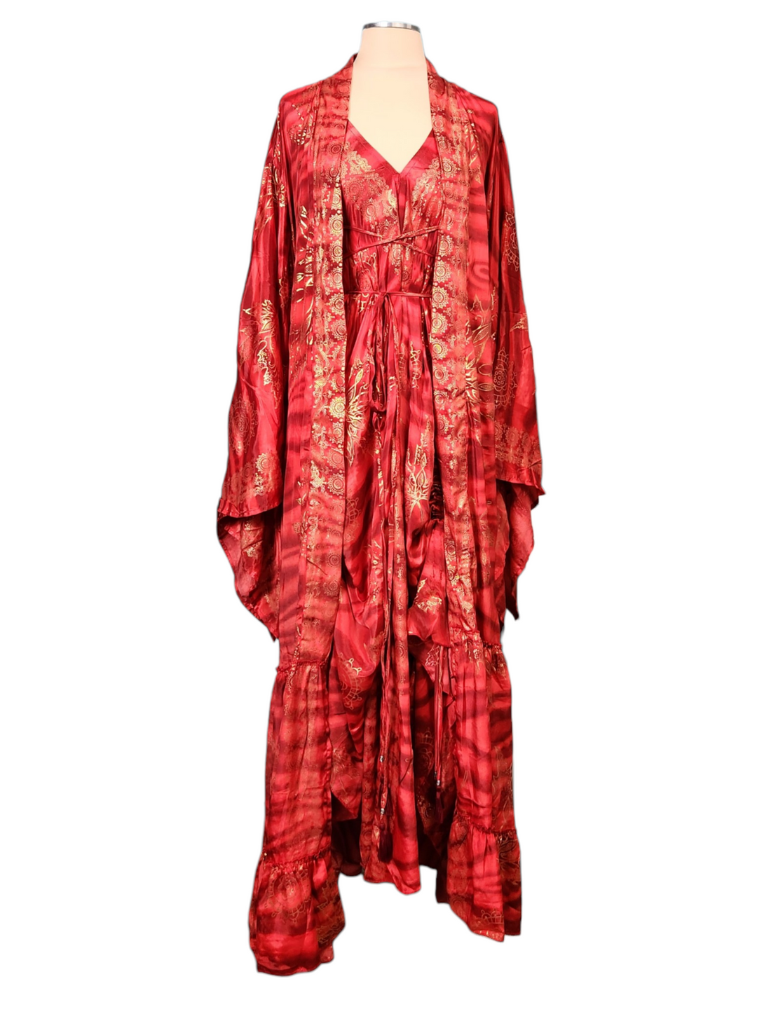 The Crimson Royale Kimono & Point Dress Set - 257