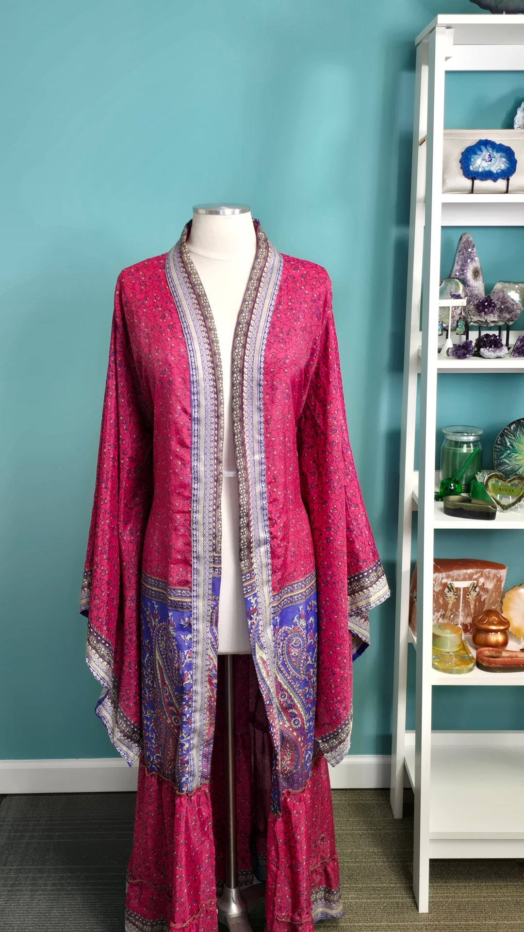 The Crimson Vintage Sari Silk Kimono