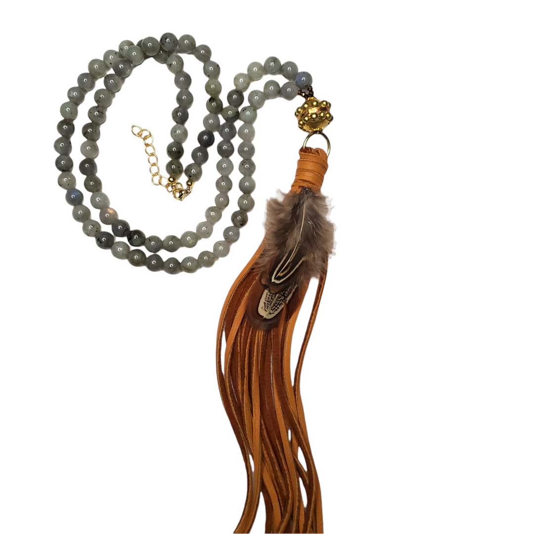 The Aiyana Feather Leather Tassel Necklace