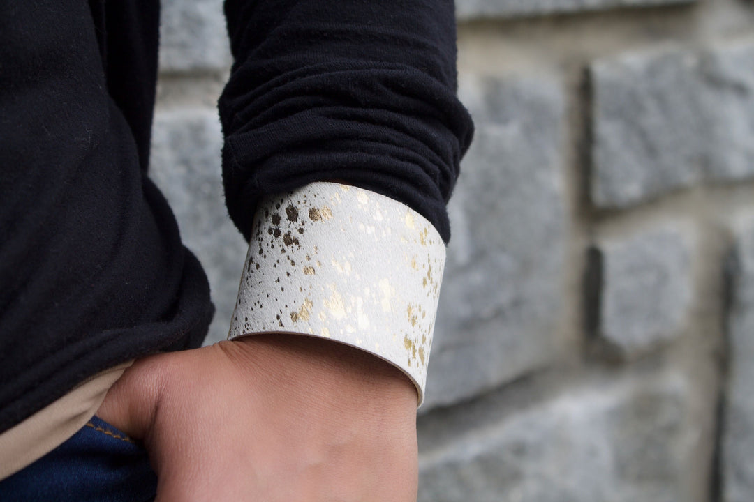 The Harlow Cream and Gold Cowhide Cuff Collection