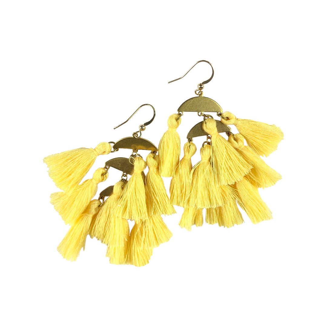 The Gina Tiered Mini Yellow Tassel Earring Collection
