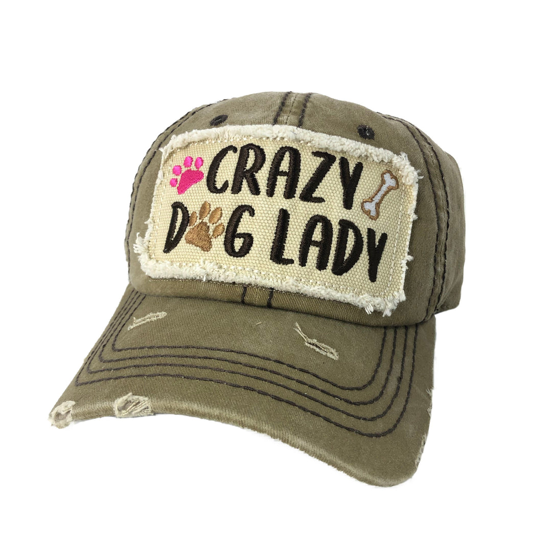 Khaki Washed Distressed "Crazy Dog Lady" Hat