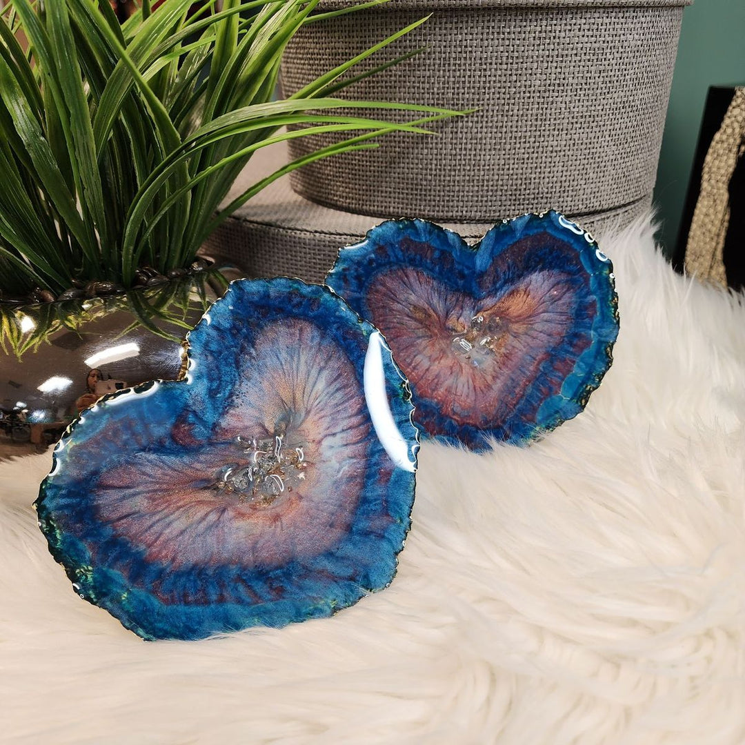 The Tawny Resin Heart Coaster, Candle Holder Set