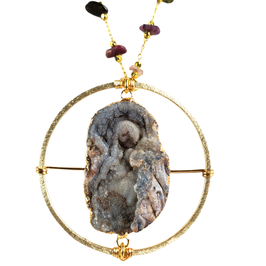 The Elowen Tourmaline Chain with Target Geode Necklace Collection
