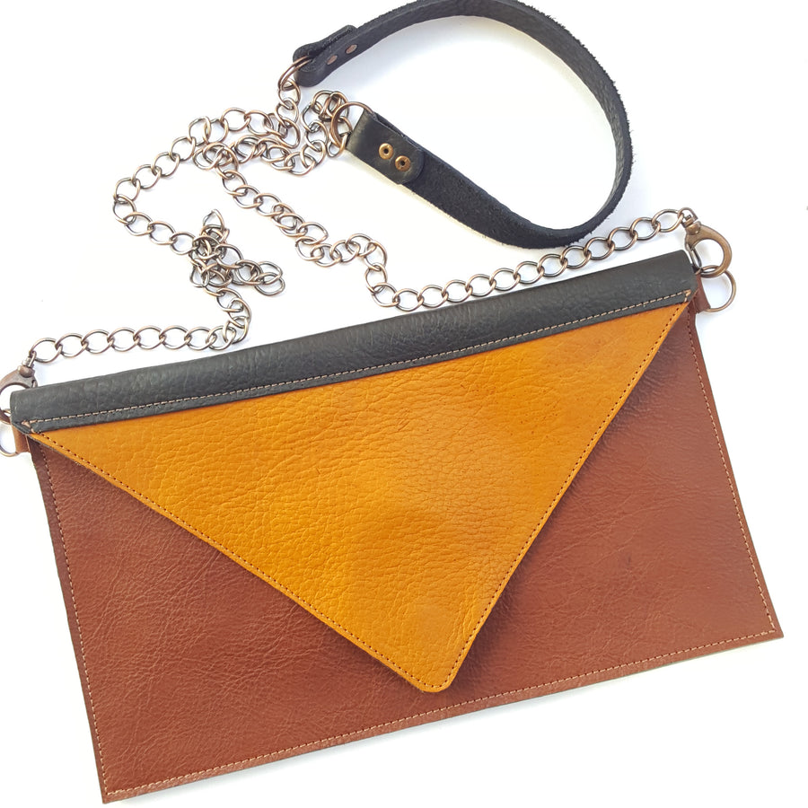 Tri Color Bison Leather Cowhide Envelope Handbag