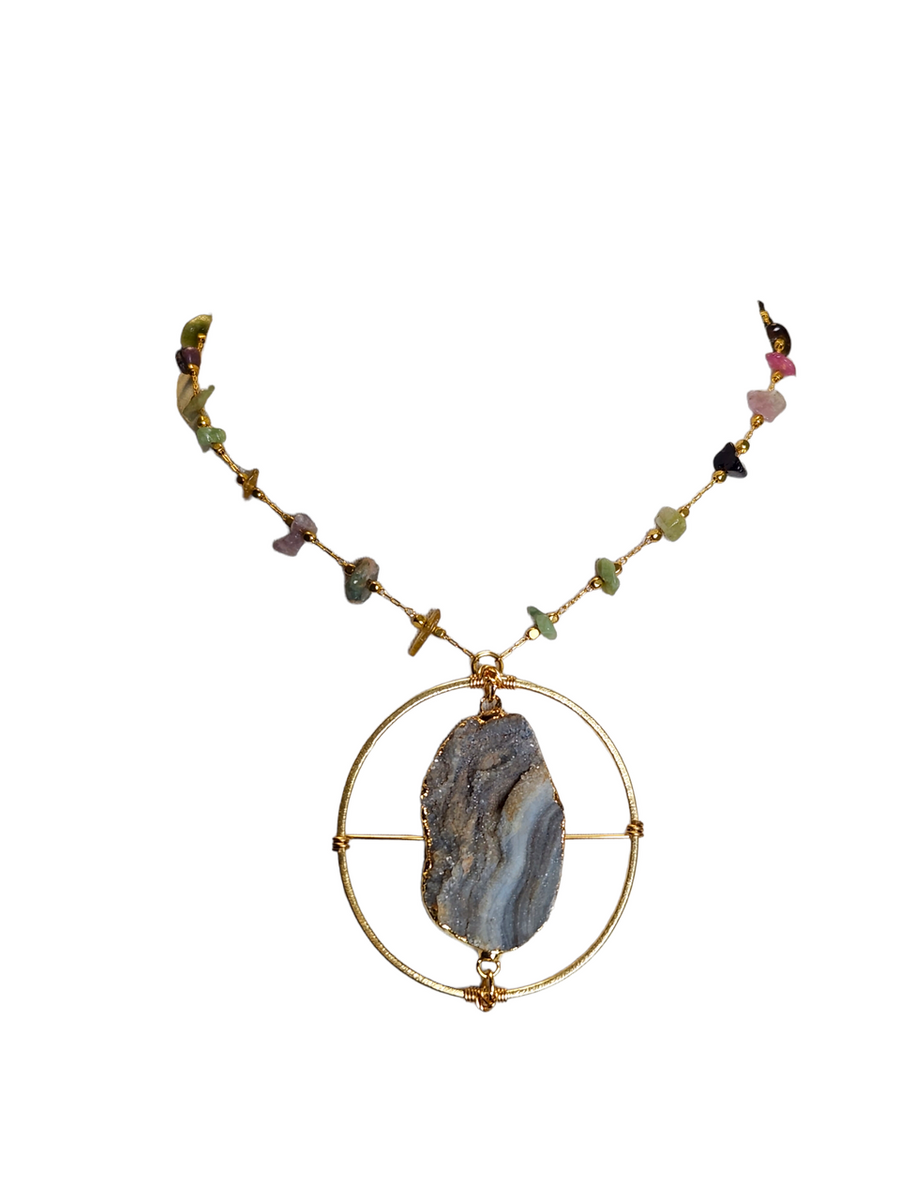 The Elowen Tourmaline Chain with Target Geode Necklace Collection