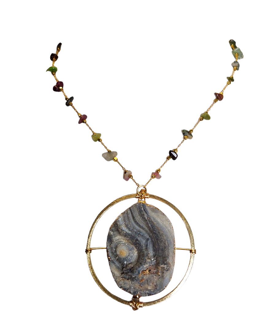 The Elowen Tourmaline Chain with Target Geode Necklace Collection