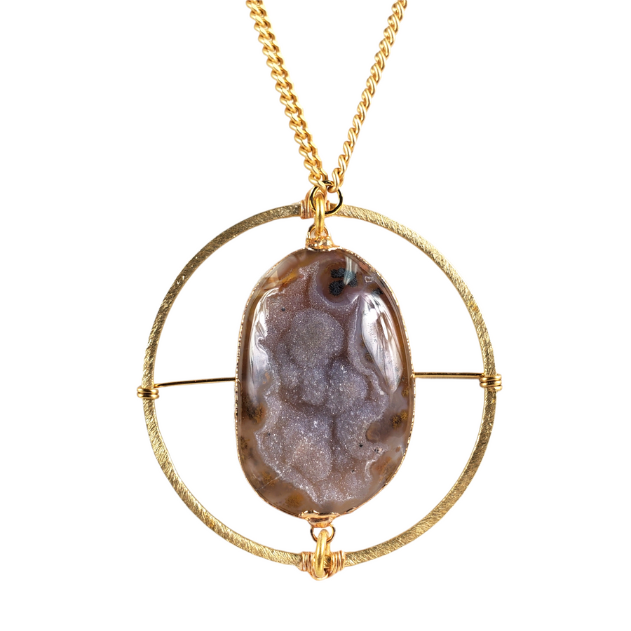 The Elna Matte Chain Target Druzy Necklace Collection