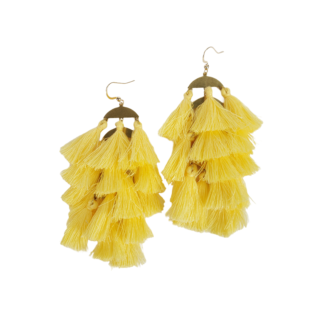 The Gina Tiered Mini Yellow Tassel Earring Collection