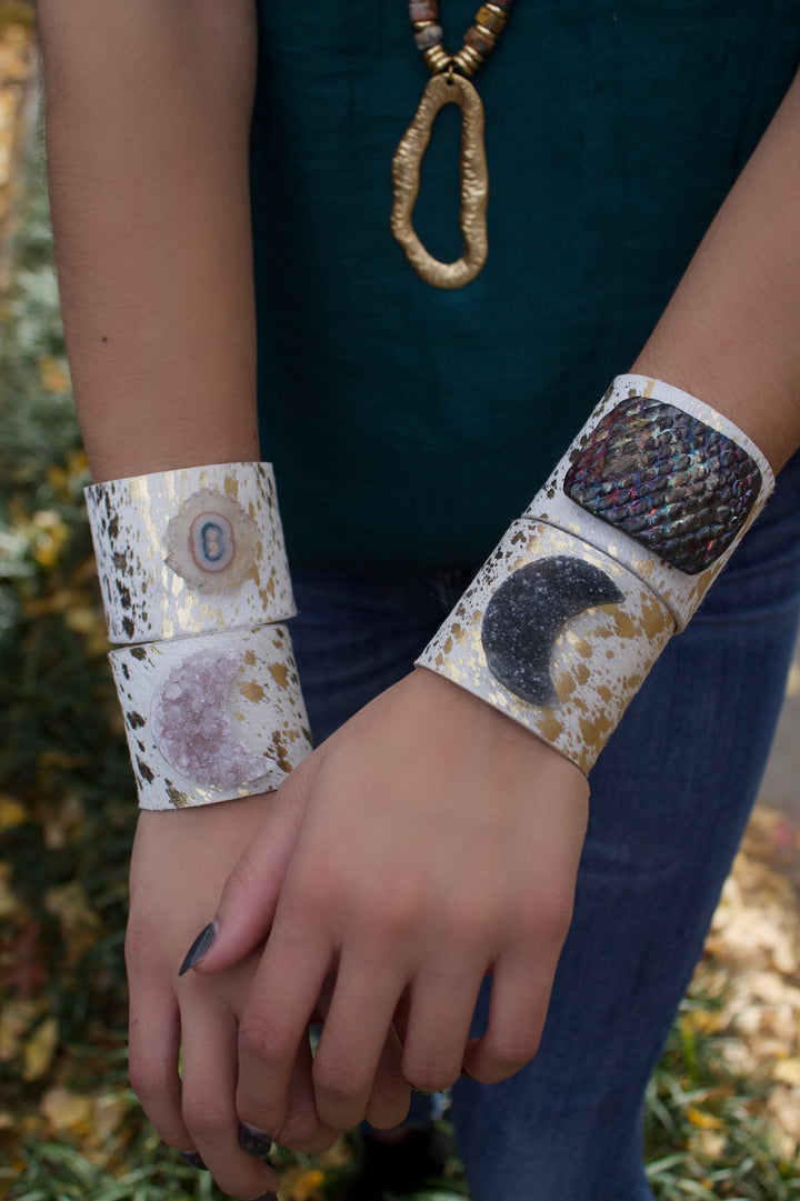 The Harlow Cream and Gold Cowhide Cuff Collection